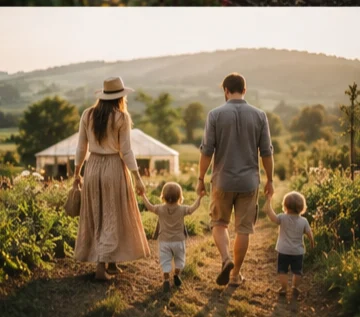 Familie auf einem Feldweg